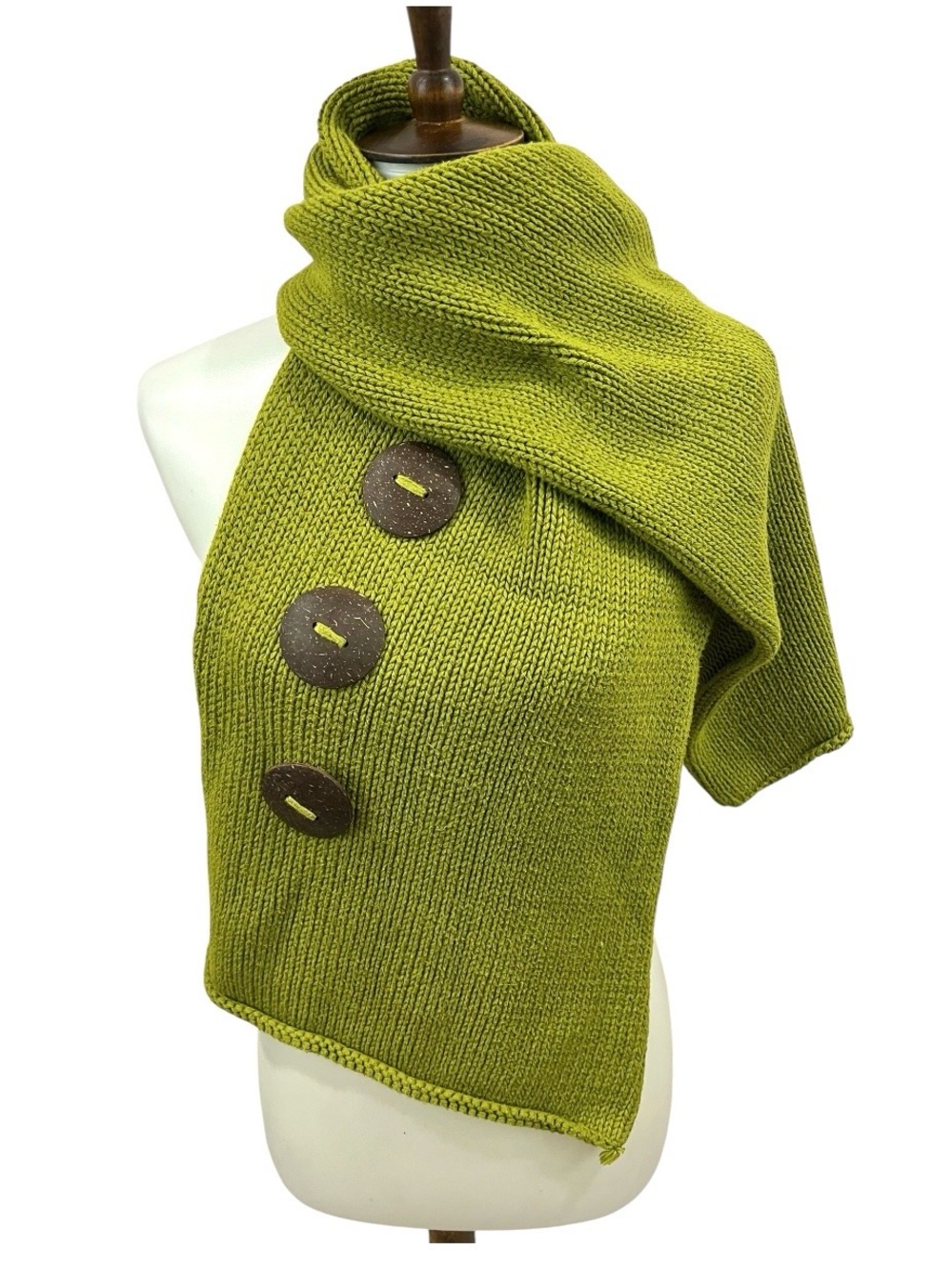 Pure Handknit Boho Convertible Wrap Scarf Poncho Shawl Cape Chartreuse Pea Green